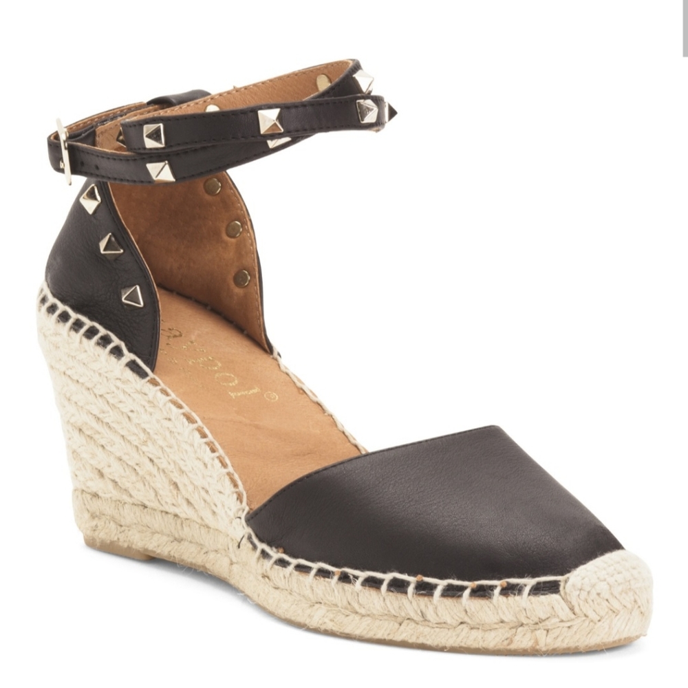 Studded Leather Closed Toe Wedged Espadrilles
